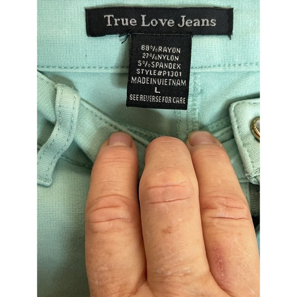 True Love Jeans STRETCH PANTS Size L Jeggings Style Rayon Blend Aqua Blue/green - Picture 3 of 9